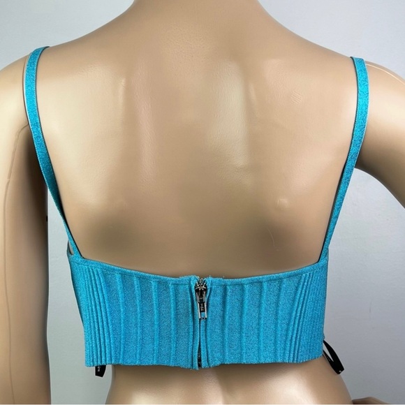 NEW RETROFETE BLUE METALLIC RIBBED CROP TOP - Picture 7 of 9